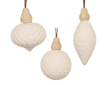 PALLINA DI NATALE IN VETRO EFFETTO VELLUTO BIANCO LANA 8CM