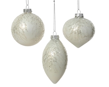 PALLINA DI NATALE IN VETRO BIANCO CON GLITTER ARGENTO 8CM 3ASS