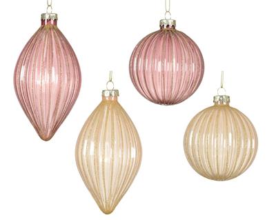 PALLINA DI NATALE IN VETRO TRASPARENTE E LINEE GLITTER 8CM 6ASS
