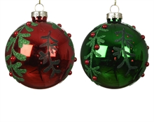 PALLINA DI NATALE IN VETRO CON AGRIFOGLIO E BACCHE 8CM 2ASS