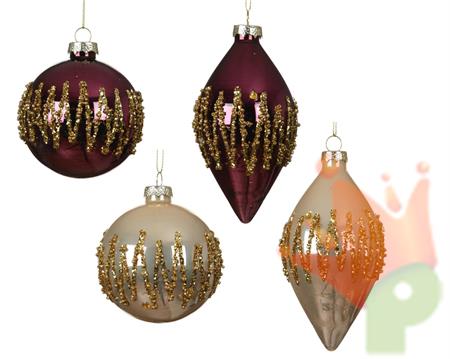 PALLINA DI NATALE IN VETRO CON DECORAZIONI ORO 13CM 4ASS
