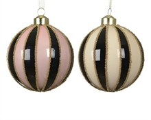 PALLINA DI NATALE IN VETRO CON LINEE DI PERLINE 8CM 2ASS