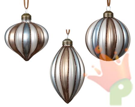 PALLINA DI NATALE IN VETRO A COSTE STILE VINTAGE 8CM 3ASS