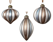PALLINA DI NATALE IN VETRO A COSTE STILE VINTAGE 8CM 3ASS