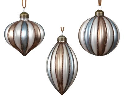 PALLINA DI NATALE IN VETRO A COSTE STILE VINTAGE 8CM 3ASS