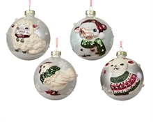 PALLINA DI NATALE IN VETRO CON ANIMALI NATALIZI 8CM 4ASS