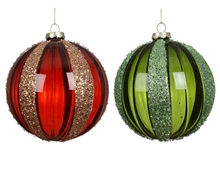PALLINA DI NATALE IN VETRO TRASPARENTE CON LINEE GLITTER 8CM 2AS