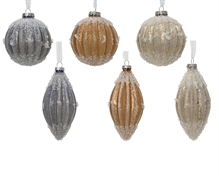 PALLINA DI NATALE IN VETRO CON PERLINE EFFETTO NEVE 8CM 6ASS