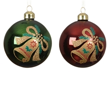 PALLINA DI NATALE IN VETRO CON CAMPANELLE ORO GLITTER 8CM 2ASS