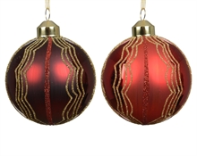 PALLINA DI NATALE IN VETRO ROSSO CON LINEE ORO GLITTER 8CM 2ASS