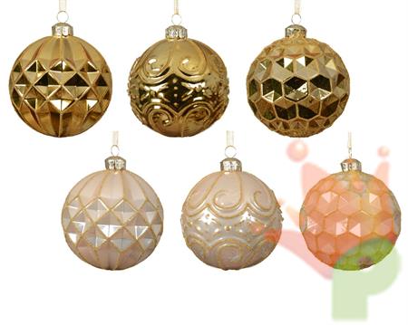 PALLINA DI NATALE IN VETRO DECORATE GLITTER ORO 8CM 6ASS