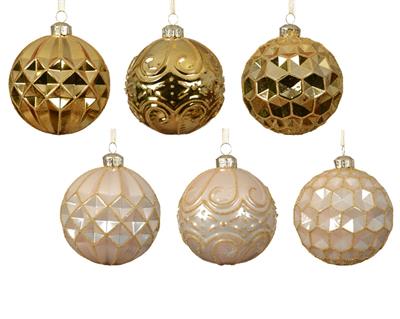 PALLINA DI NATALE IN VETRO DECORATE GLITTER ORO 8CM 6ASS