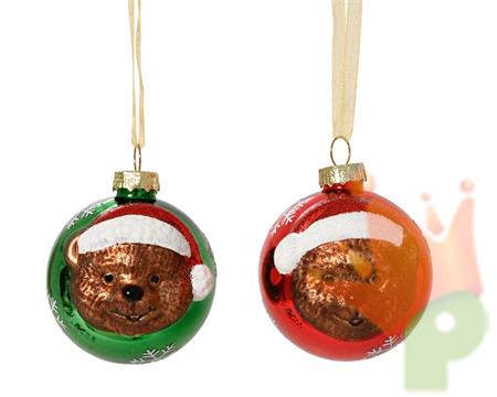 PALLINA DI NATALE IN VETRO CON ORSETTO 8CM 2ASS