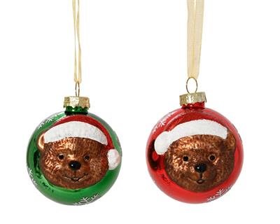 PALLINA DI NATALE IN VETRO CON ORSETTO 8CM 2ASS