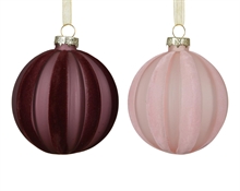 PALLINA DI NATALE IN VETRO OPACO E LINEE IN VELLUTO 8CM 2ASS