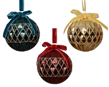 PALLINA DI NATALE IN VETRO CON FIOCCO E LINEE ORO 8CM 3ASS