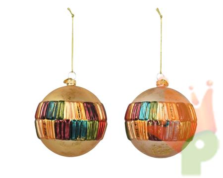 PALLINA DI NATALE IN VETRO ORO CON FASCIA MULTICOLOR 8CM 2ASS