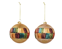 PALLINA DI NATALE IN VETRO ORO CON FASCIA MULTICOLOR 8CM 2ASS