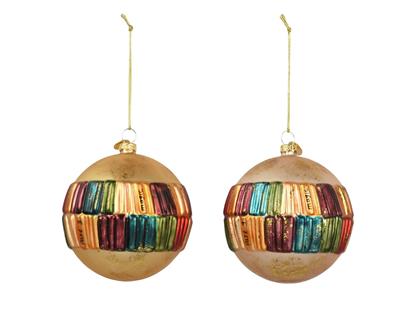 PALLINA DI NATALE IN VETRO ORO CON FASCIA MULTICOLOR 8CM 2ASS