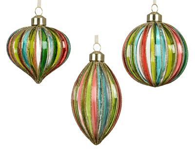 PALLINA DI NATALE IN VETRO CON LINEE MULTICOLOR 8CM 3ASS