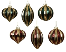 PALLINA DI NATALE IN VETRO CON LINEE LUCIDE ED OPACHE 8CM 3ASS