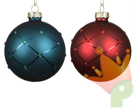 PALLINA DI NATALE IN VETRO OPACO CON PERLINE 8CM 2ASS