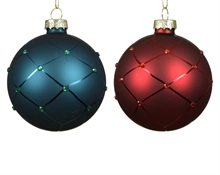 PALLINA DI NATALE IN VETRO OPACO CON PERLINE 8CM 2ASS