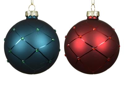 PALLINA DI NATALE IN VETRO OPACO CON PERLINE 8CM 2ASS