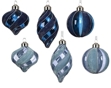 PALLINA DI NATALE IN VETRO TRASPARENTE OPACO VELLUTO BLU 8CM 6AS
