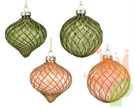 PALLINA DI NATALE IN VETRO TRASPARENTE CON LINEE ORO 8CM 4ASS
