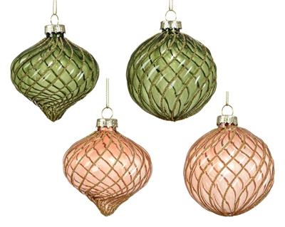 PALLINA DI NATALE IN VETRO TRASPARENTE CON LINEE ORO 8CM 4ASS