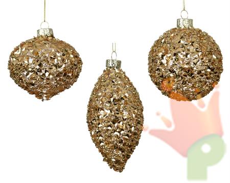 PALLINA DI NATALE IN VETRO CON TEXTURE BRILLANTINATA ORO 8CM 3AS