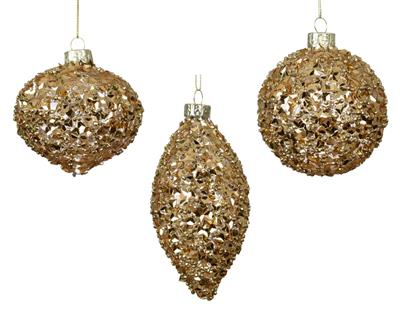 PALLINA DI NATALE IN VETRO CON TEXTURE BRILLANTINATA ORO 8CM 3AS