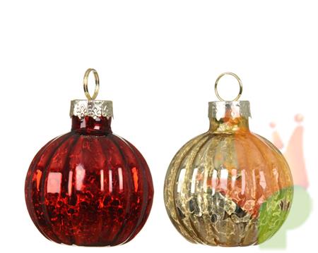PALLINE DI NATALE IN VETRO ANTICO ROSSO/ORO 4CM 6PZ 2ASS