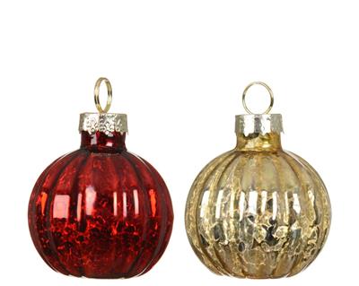 PALLINE DI NATALE IN VETRO ANTICO ROSSO/ORO 4CM 6PZ 2ASS