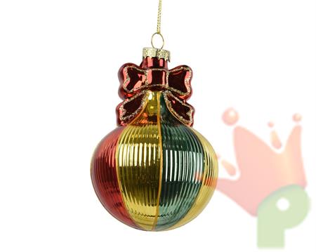 PENDENTE DI NATALE IN VETRO CON FIOCCO MULTICOLOR 11,5CM