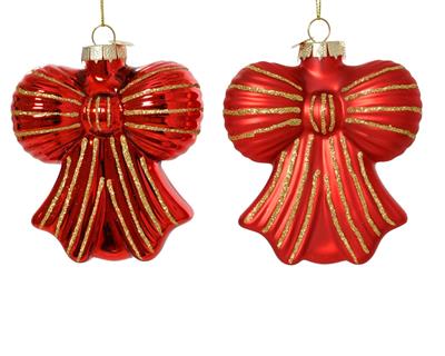 PENDENTE IN VETRO FIOCCO ROSSO CON RIFINITURE ORO 10CM 2ASS