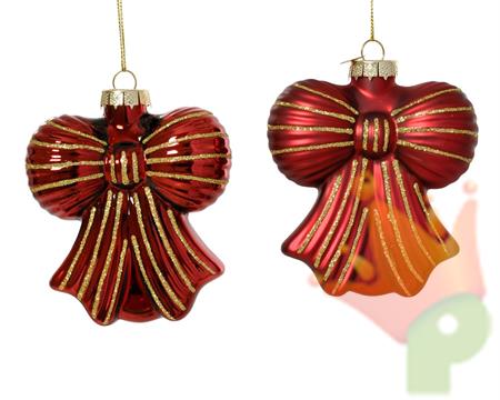 PENDENTE IN VETRO FIOCCO BORDEAUX CON RIFINITURE ORO 10CM 2ASS