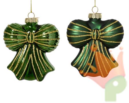 PENDENTE IN VETRO FIOCCO VERDE CON RIFINITURE ORO 10CM 2ASS