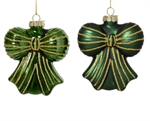 PENDENTE IN VETRO FIOCCO VERDE CON RIFINITURE ORO 10CM 2ASS