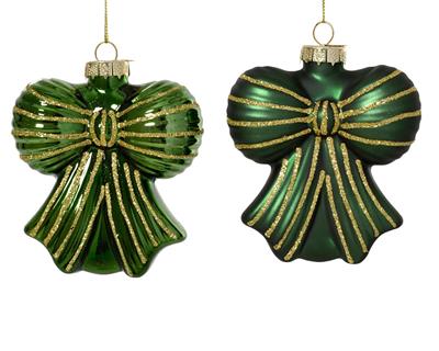 PENDENTE IN VETRO FIOCCO VERDE CON RIFINITURE ORO 10CM 2ASS