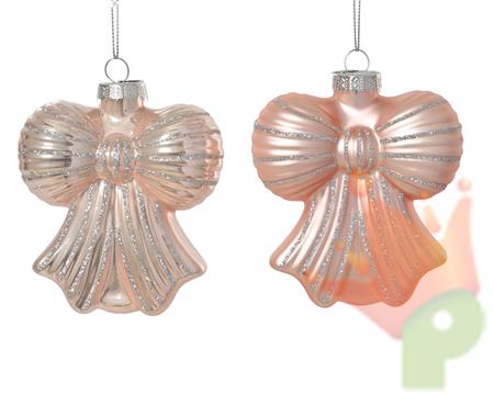 PENDENTE IN VETRO FIOCCO ROSA CON RIFINITURE ORO 10CM 2ASS
