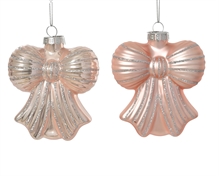 PENDENTE IN VETRO FIOCCO ROSA CON RIFINITURE ORO 10CM 2ASS