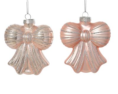 PENDENTE IN VETRO FIOCCO ROSA CON RIFINITURE ORO 10CM 2ASS