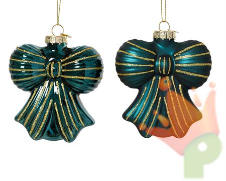 PENDENTE IN VETRO FIOCCO SMERALDO CON RIFINITURE ORO 10CM 2ASS