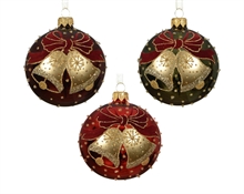 PALLINA DI NATALE IN VETRO CON CAMPANELLE GLITTERATE 10CM 3ASS