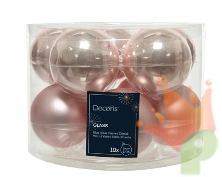 PALLINE DI NATALE IN VETRO ROSA CIPRIA LUCIDE/OPACHE 6CM 10PZ