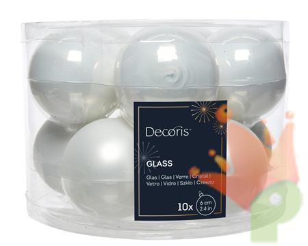 PALLINE DI NATALE IN VETRO BIANCO LUCIDE/OPACHE 6CM 10PZ