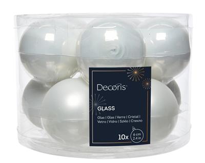 PALLINE DI NATALE IN VETRO BIANCO LUCIDE/OPACHE 6CM 10PZ