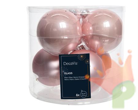PALLINE DI NATALE IN VETRO ROSA CIPRIA LUCIDE/OPACHE 8CM 6PZ
